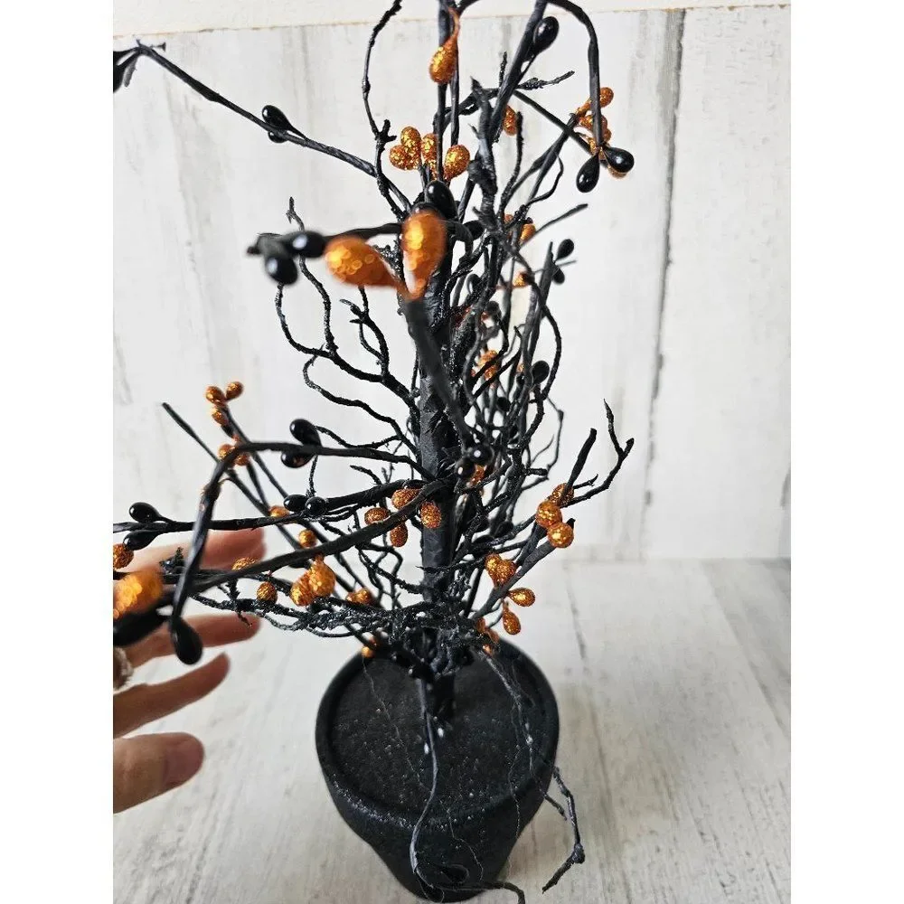 Glitter mini‎ Halloween tree black orange tabletop decor